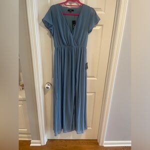 Lulus dusty blue bridesmaid dress